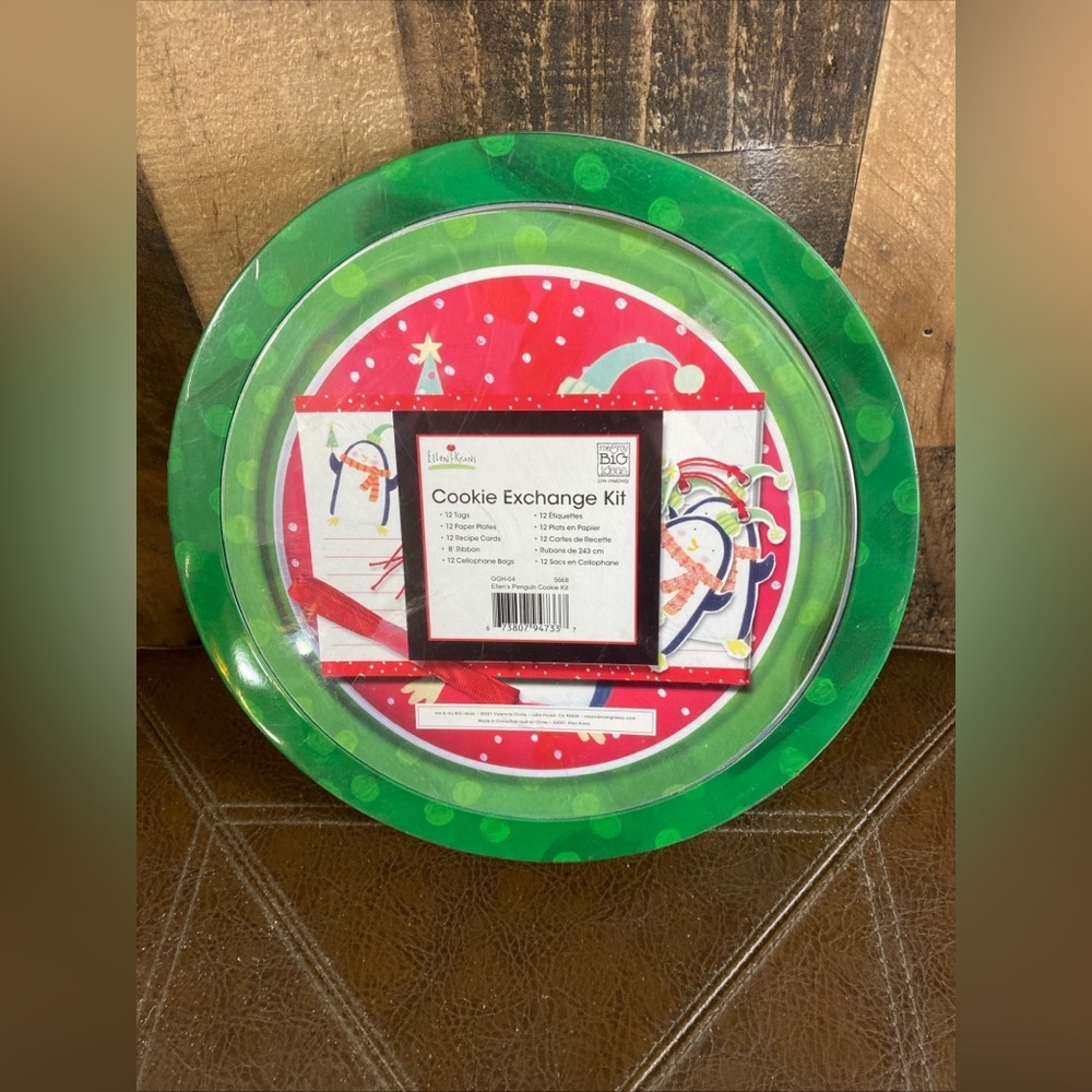 Cookie Exchange Kit Christmas Holiday Tin‎ Ellen Krans Plates Tags Ribbon Bags